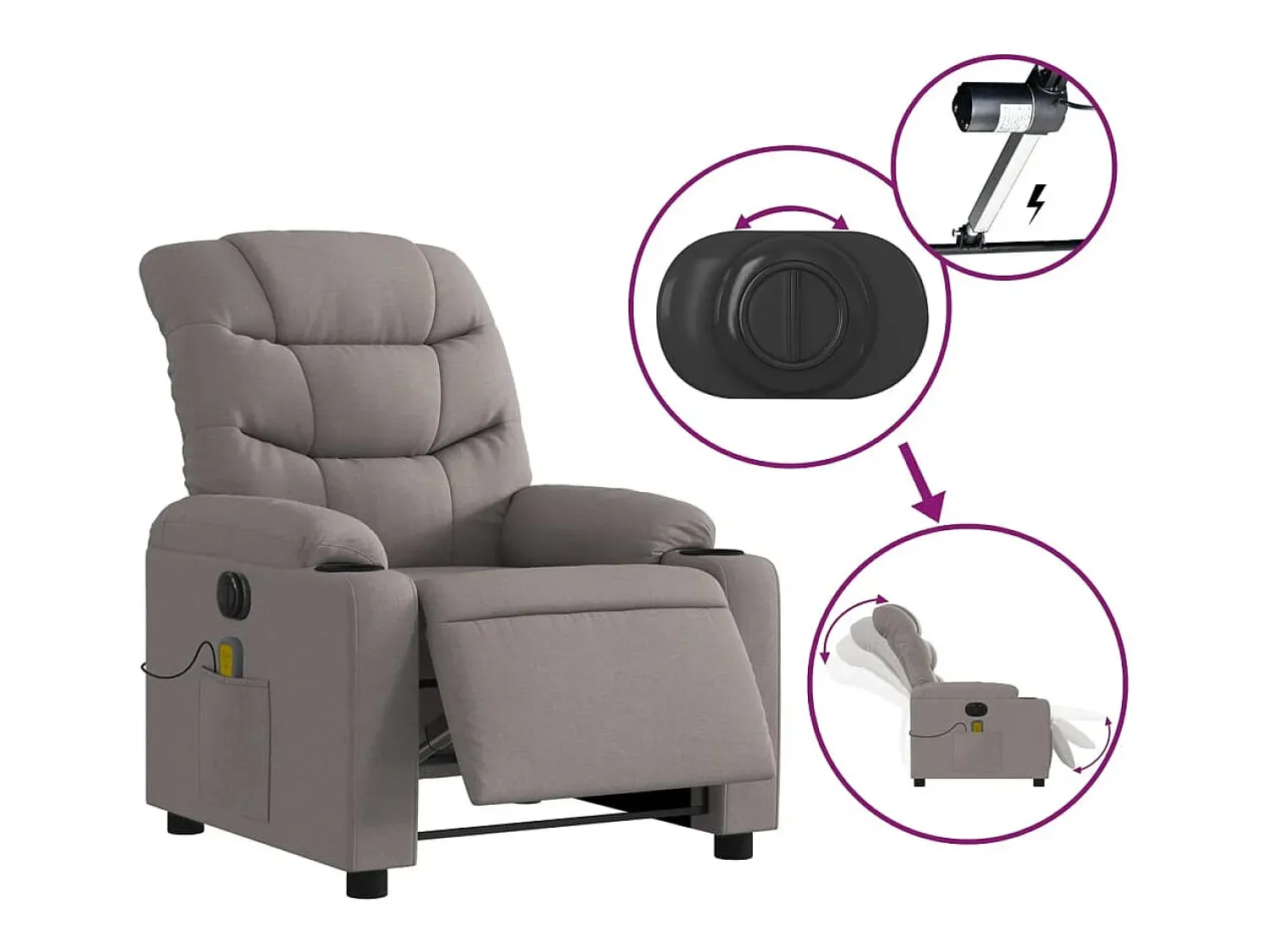New Poltrona reclinável massagens elétrica | Poltrona Confortável tecido cinza-acastanhado SHL938243 Taupe