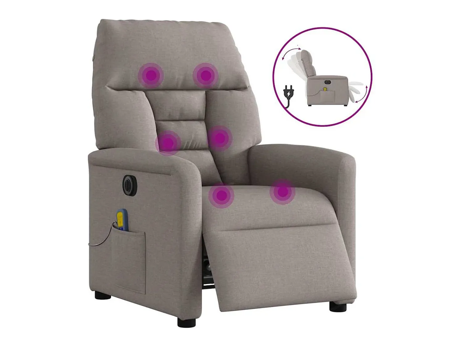 Outlet Poltrona reclinável massagens elétrica | Poltrona Confortável tecido cinza-acastanhado SHL12558 Taupe