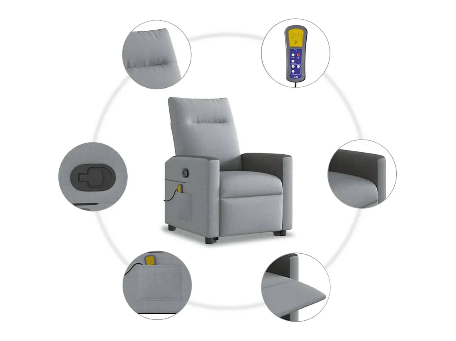 Poltrona* Poltrona reclinável massagens | Poltrona Confortável tecido -claro SHL24627 Cinzento