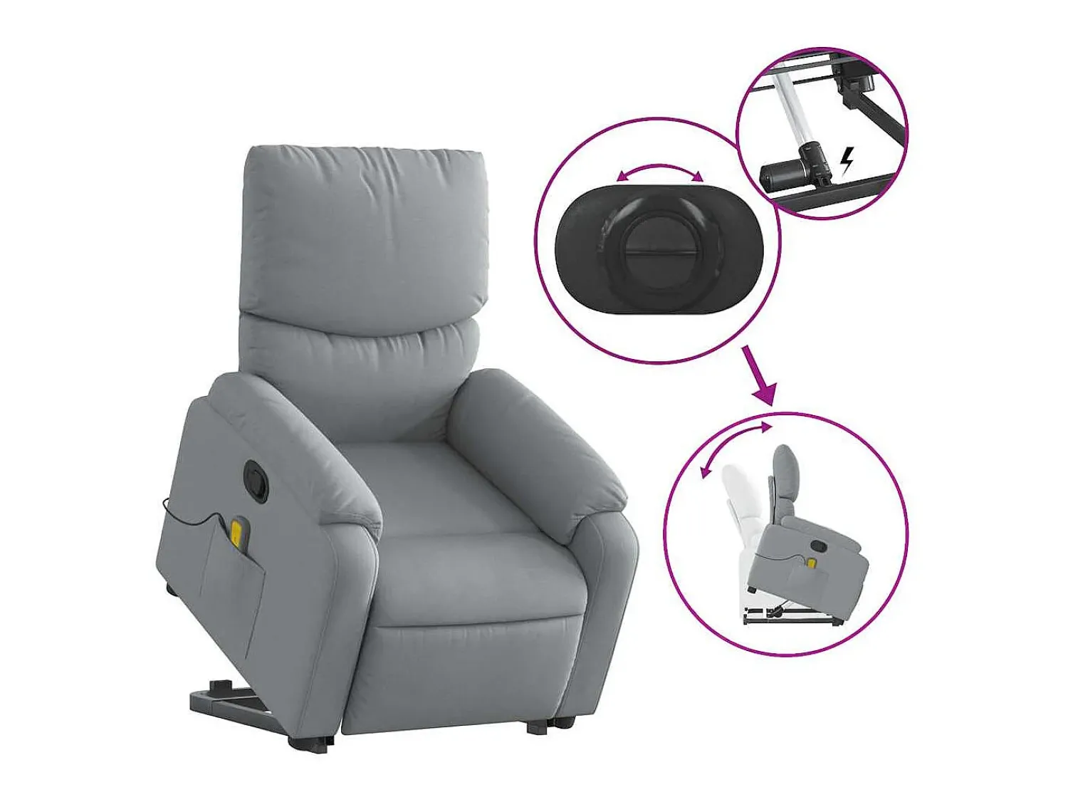 Hot Poltrona reclinável massagens | Poltrona Confortável tecido -claro SHL496201 Cinzento