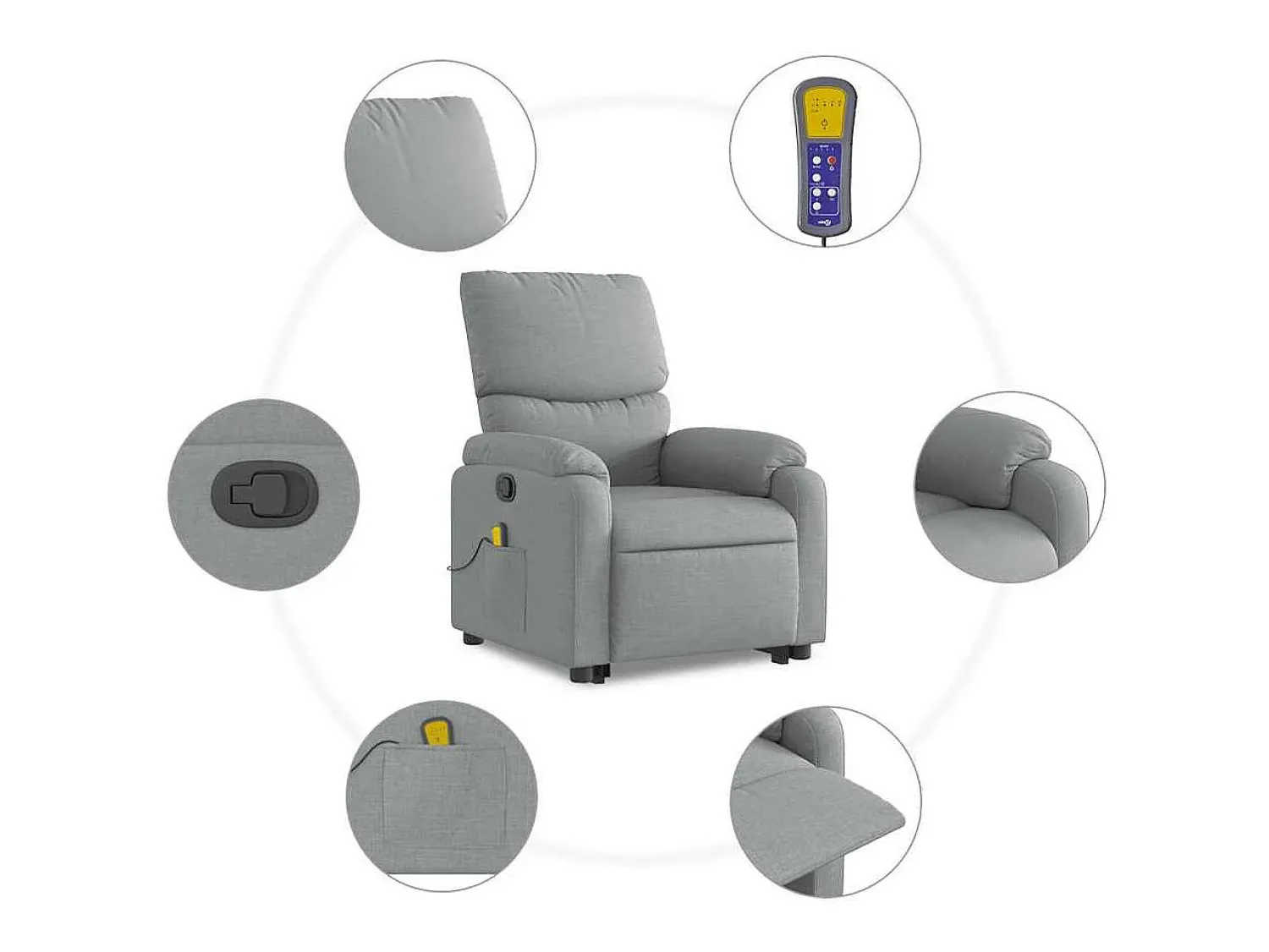 Hot Poltrona reclinável massagens | Poltrona Confortável tecido -claro SHL496201 Cinzento