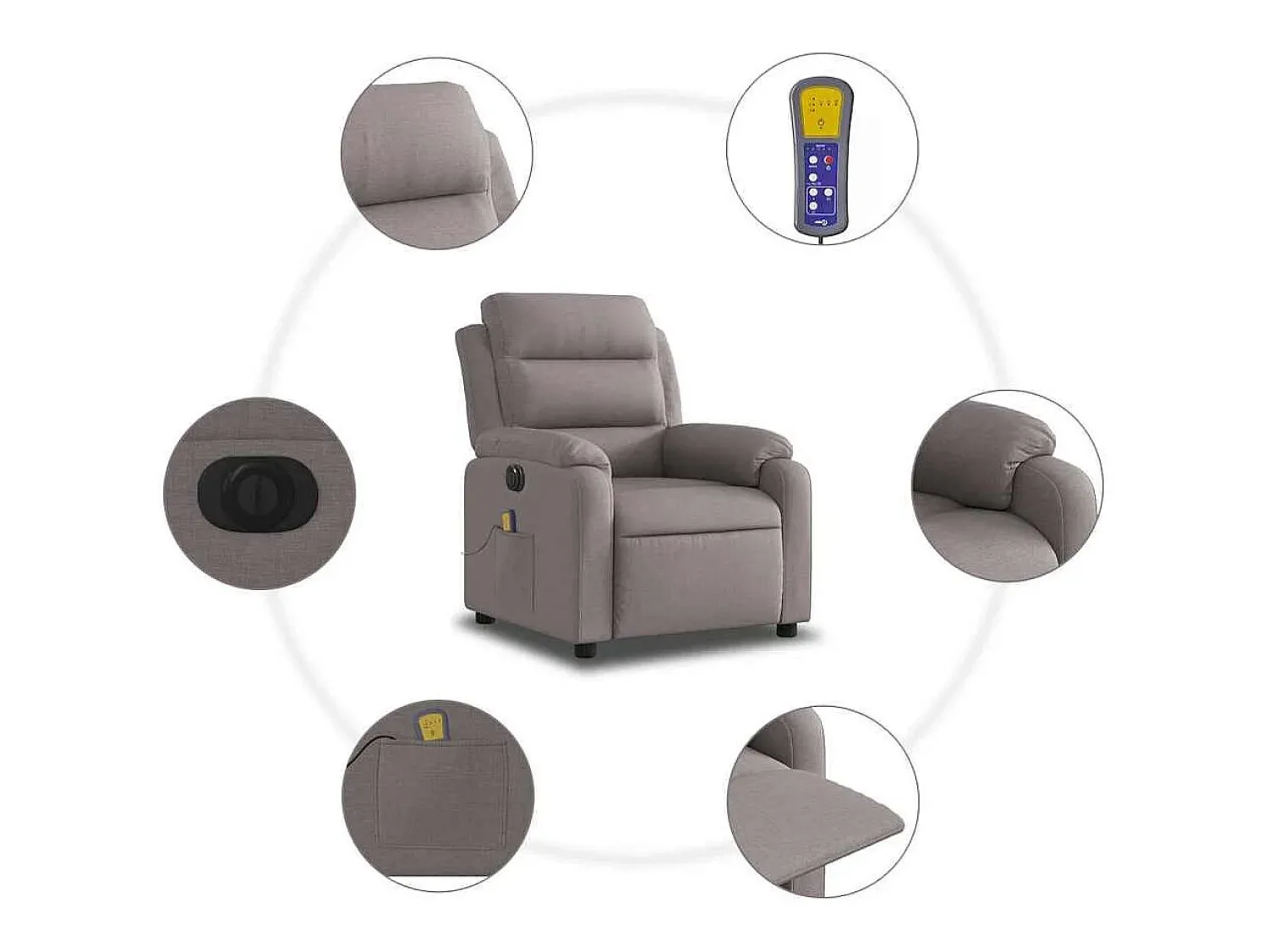 Poltrona* Poltrona reclinável massagens elétrica | Poltrona Confortável tecido cinza-acastanhado SHL543483 Taupe