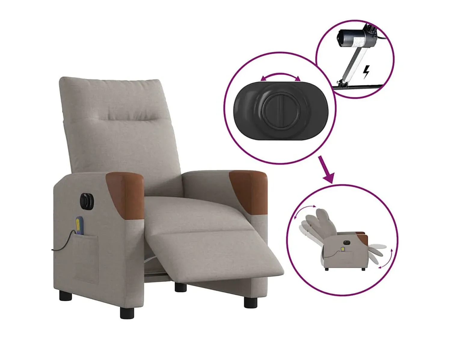 Poltrona* Poltrona reclinável massagens elétrica | Poltrona Confortável tecido cinza-acastanhado SHL781120 Taupe