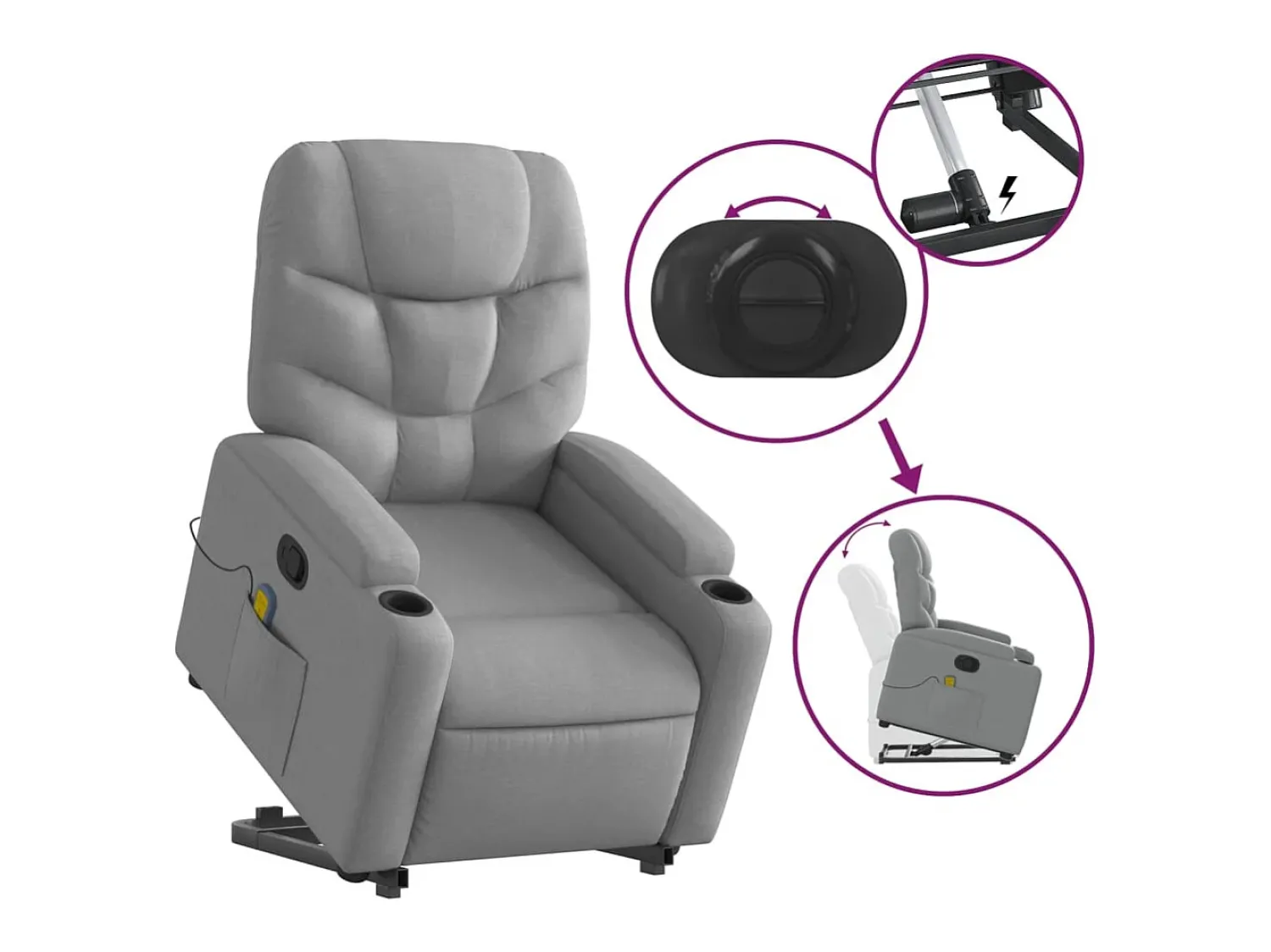 Poltrona| Poltrona reclinável massagens | Poltrona Confortável tecido -claro SHL958887 Cinzento