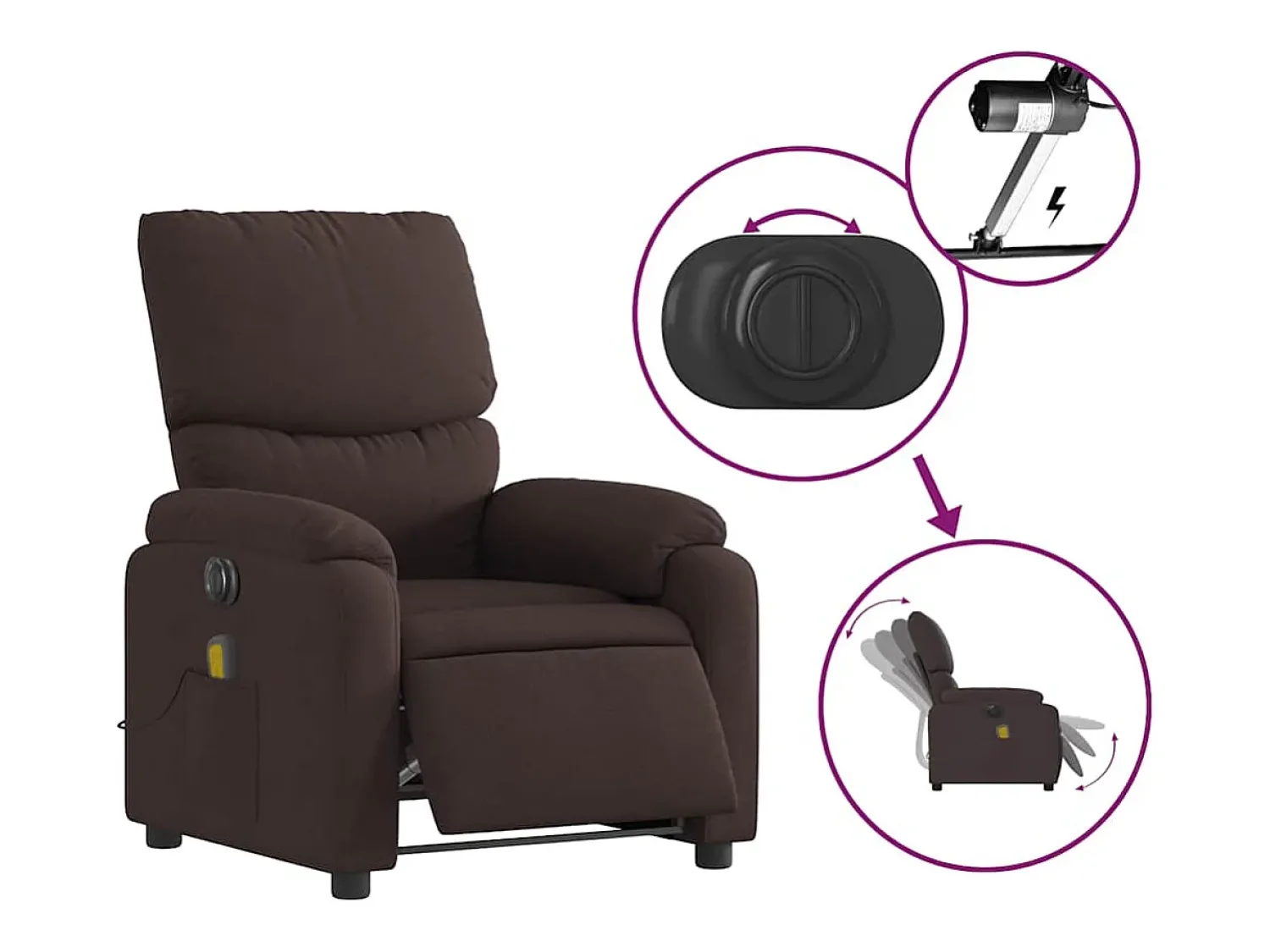 Poltrona* Poltrona reclinável massagens elétrica | Poltrona Confortável tecido -escuro SHL632329 Castanho