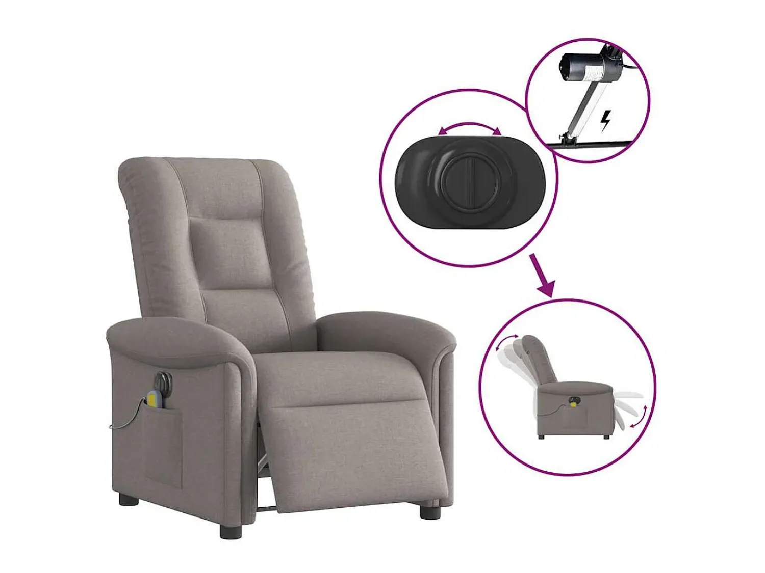 Poltrona| Poltrona reclinável massagens elétrica | Poltrona Confortável tecido cinza-acastanhado SHL405195 Taupe