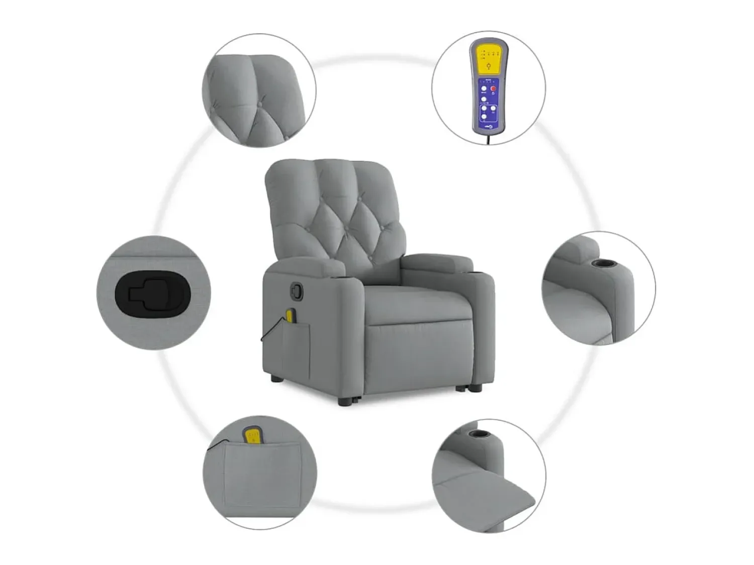 Poltrona* Poltrona reclinável massagens | Poltrona Confortável tecido -claro SHL610772 Cinzento