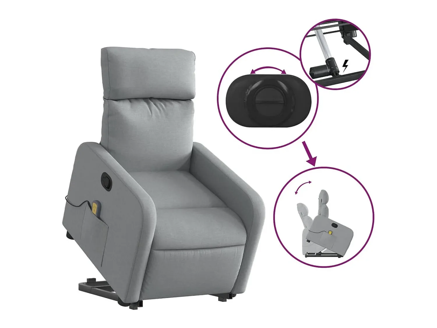 Hot Poltrona reclinável massagens | Poltrona Confortável tecido -claro SHL45231 Cinzento