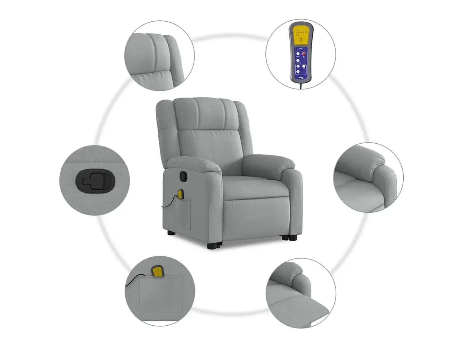 Hot Poltrona reclinável massagens | Poltrona Confortável tecido -claro SHL249700 Cinzento