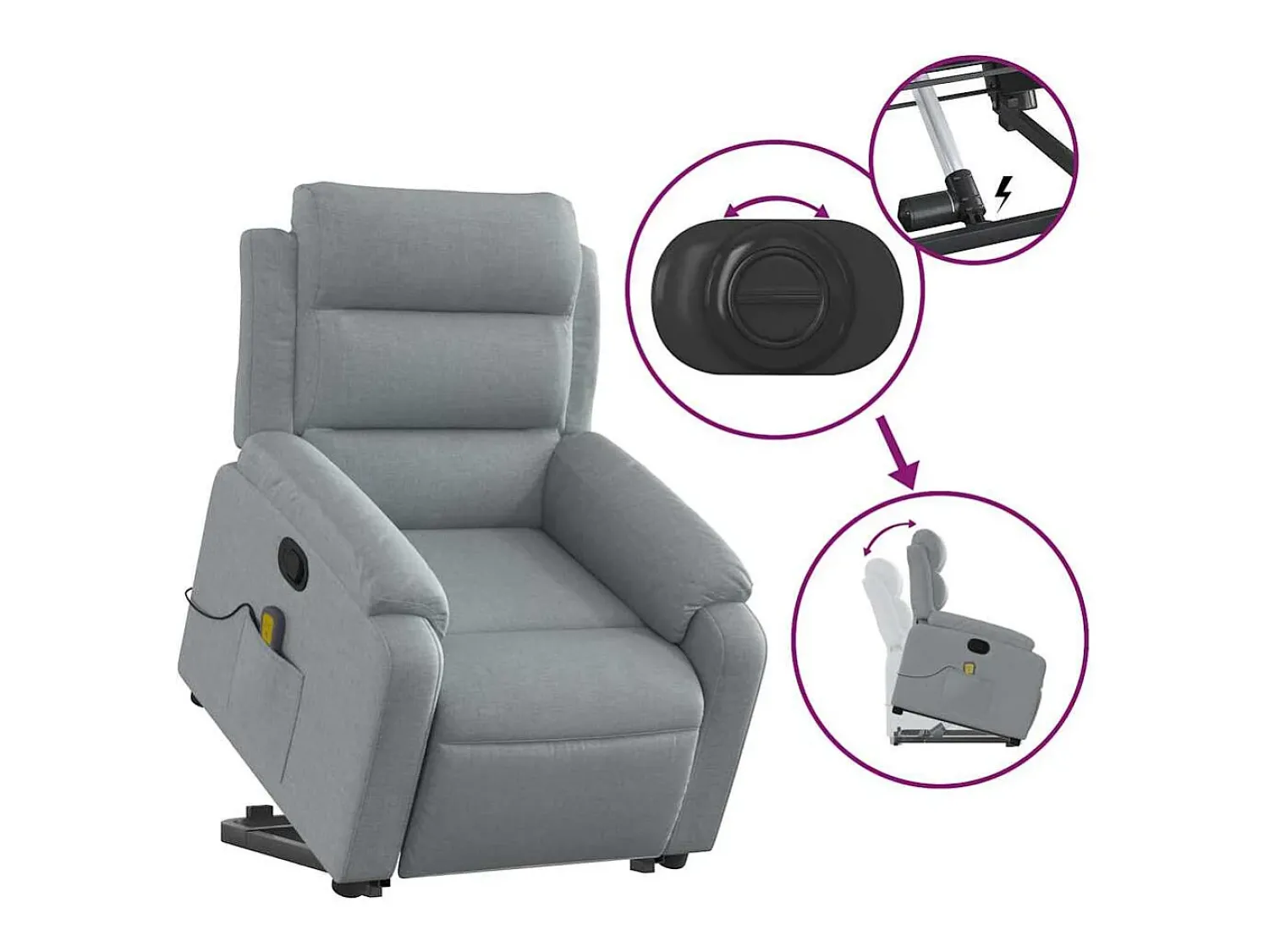 Poltrona* Poltrona reclinável massagens | Poltrona Confortável tecido -claro SHL380956 Cinzento