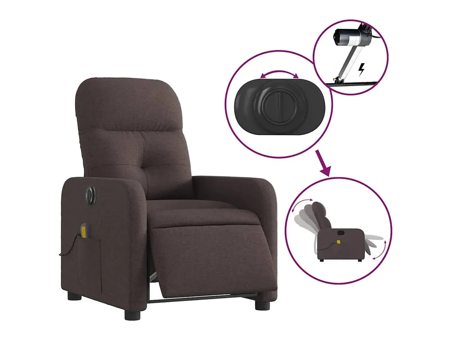 Poltrona| Poltrona reclinável massagens elétrica | Poltrona Confortável tecido -escuro SHL203738 Castanho