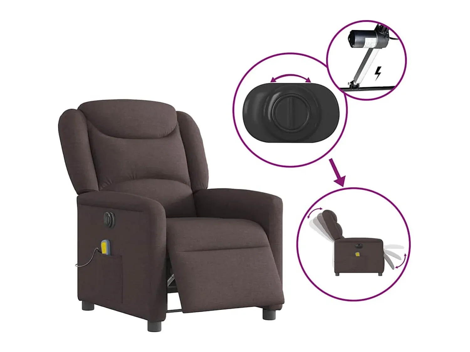 Poltrona| Poltrona reclinável massagens elétrica | Poltrona Confortável tecido -escuro SHL455705 Castanho