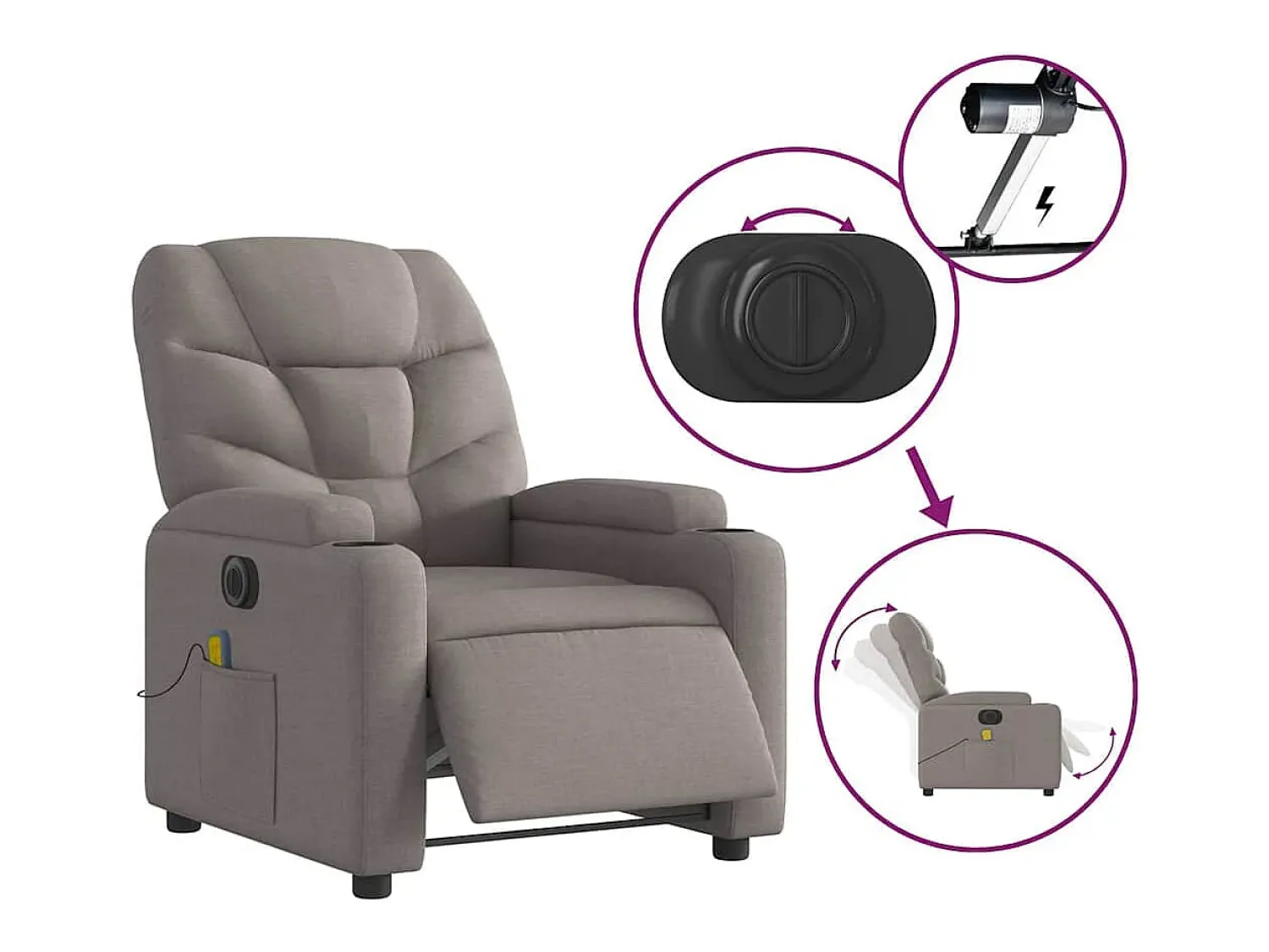Poltrona| Poltrona reclinável massagens elétrica | Poltrona Confortável tecido cinza-acastanhado SHL876417 Taupe