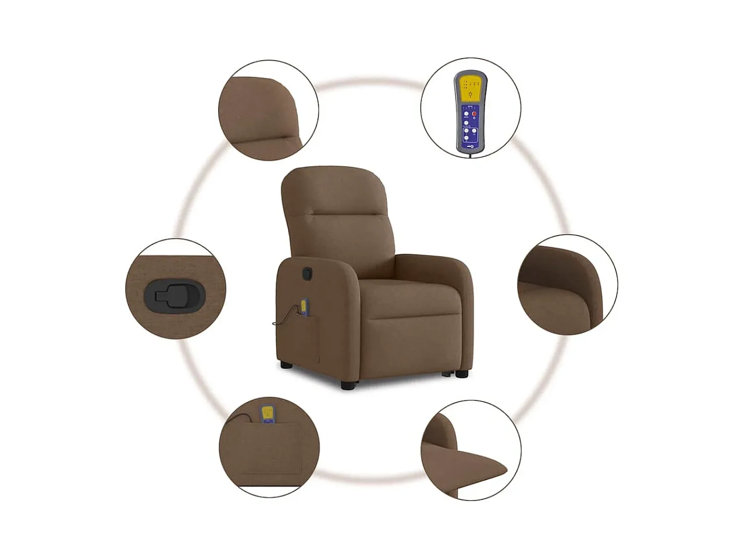 Poltrona|vidaxl Poltrona reclinável massagens tecido Castanho