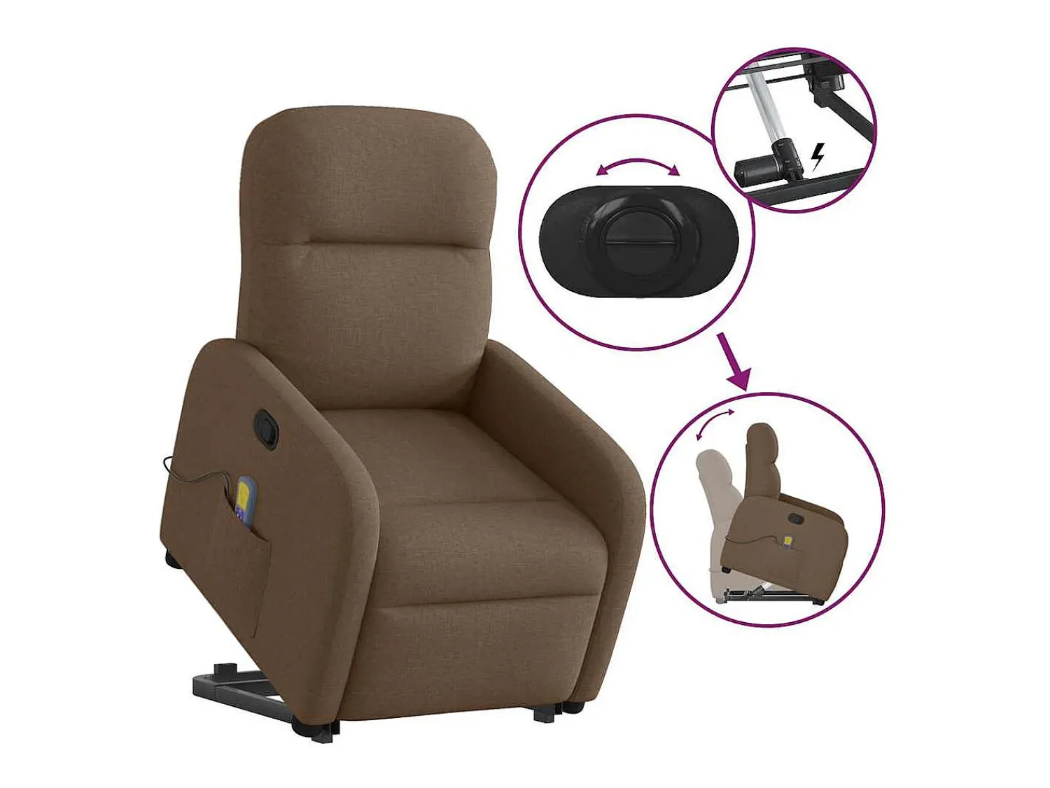 Poltrona|vidaxl Poltrona reclinável massagens tecido Castanho