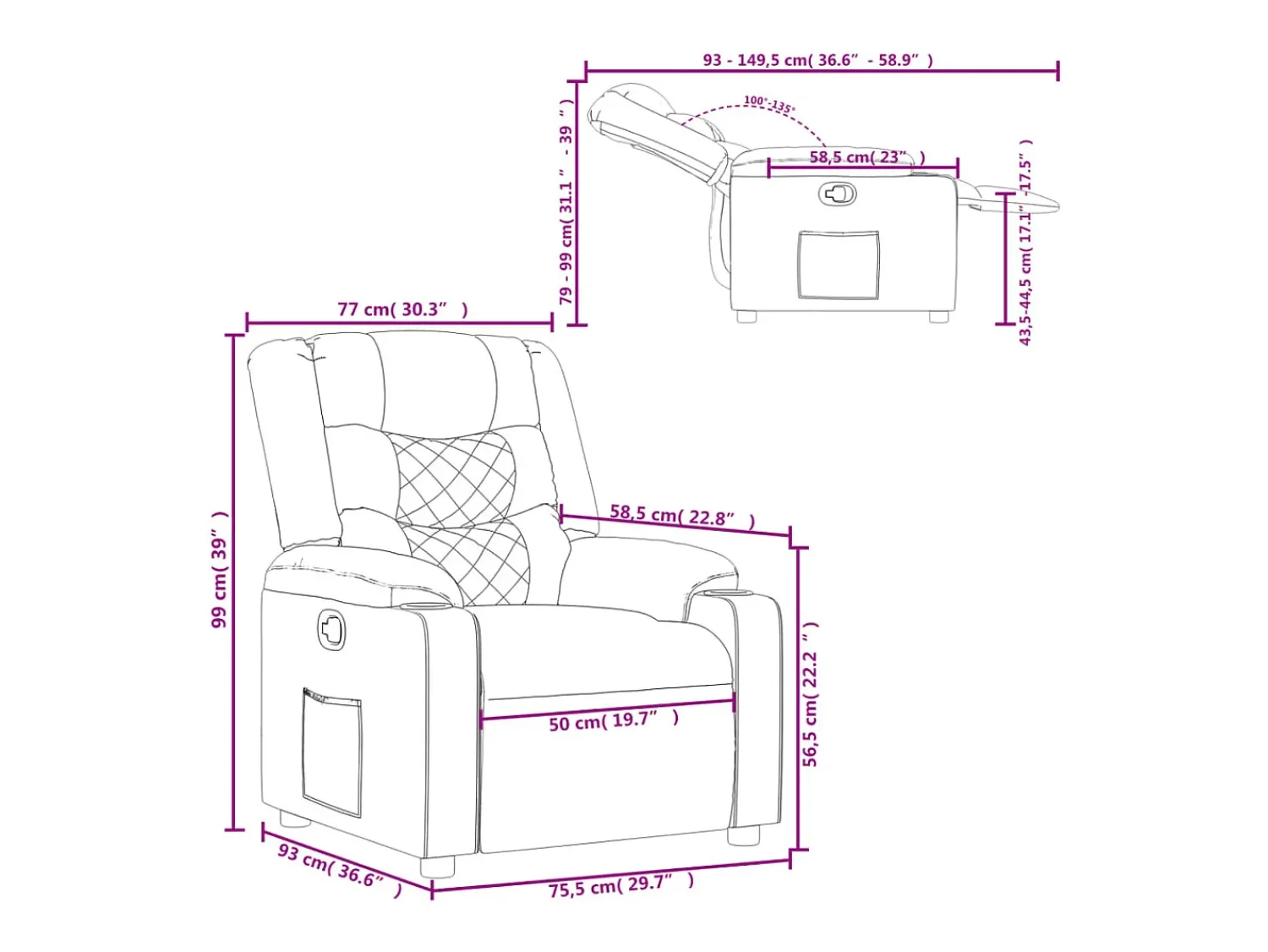 Outlet vidaxl Poltrona reclinável tecido cinzento-claro Cinzento claro