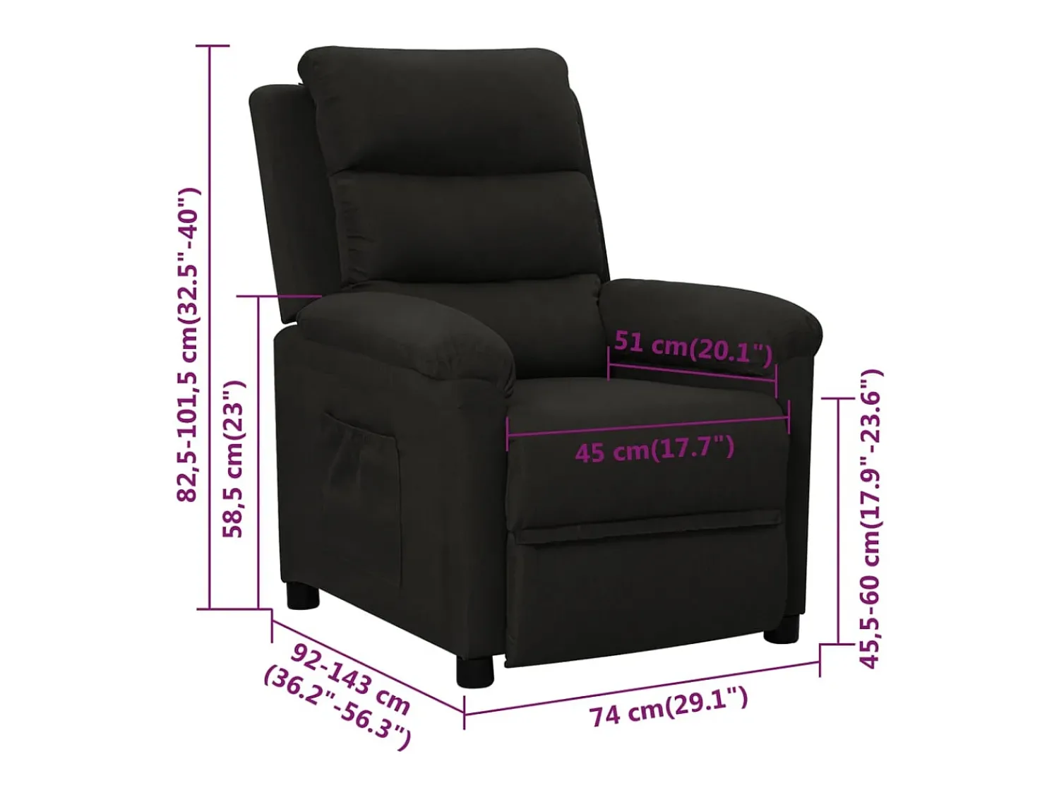 Poltrona|vidaxl Poltrona reclinável tecido Preto