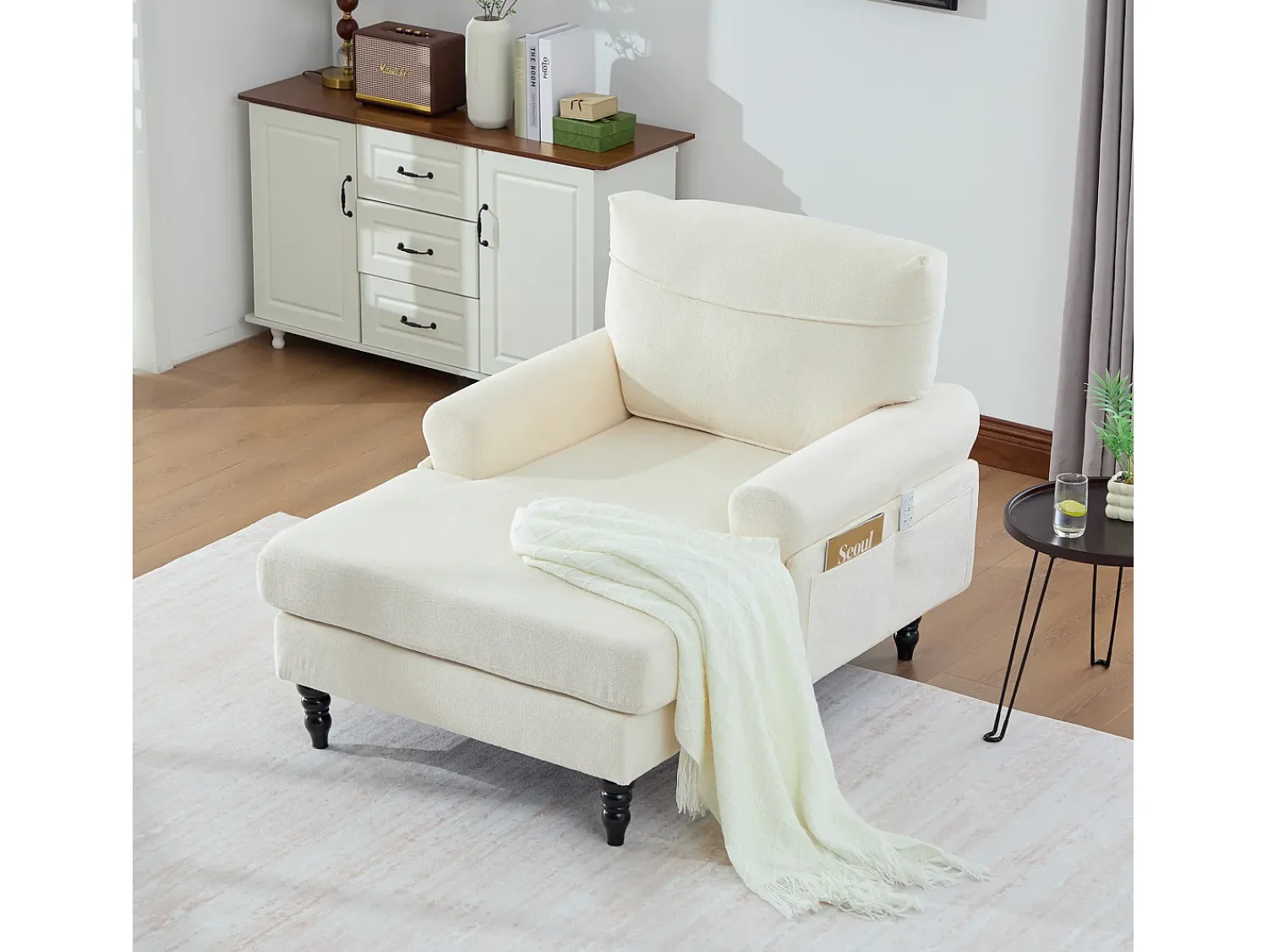 Poltrona|Hauss Spole Poltrona relaxante em tecido chenille - Com bolsos laterais Bege