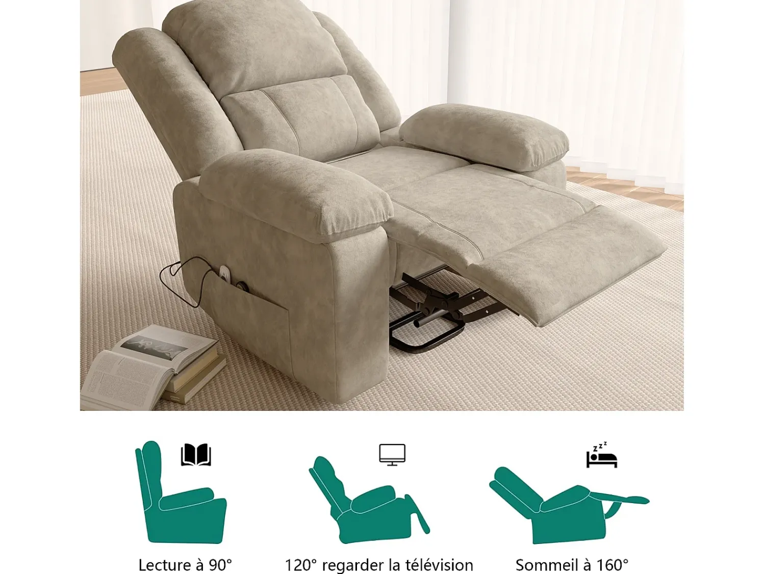 Discount Poltrona relaxante Poltrona de massagem - regulação elétrica, poltrona de massagem com vibrações e calor, bolsas laterais - Castanho