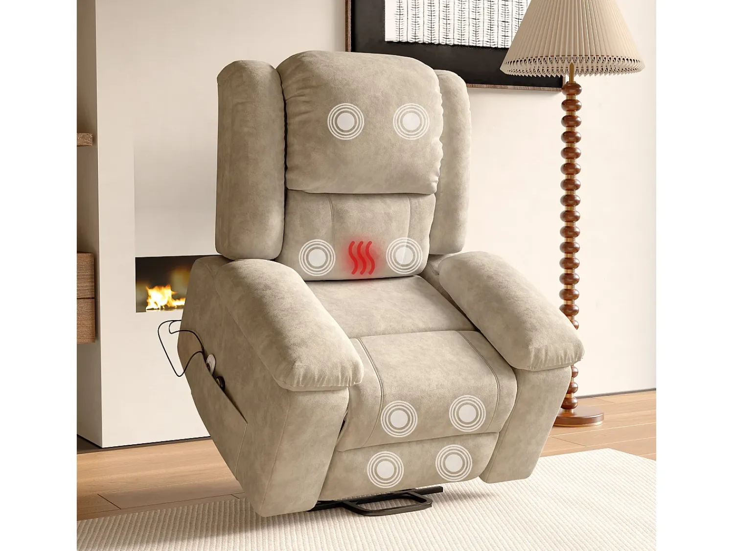 Discount Poltrona relaxante Poltrona de massagem - regulação elétrica, poltrona de massagem com vibrações e calor, bolsas laterais - Castanho