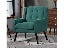 Hauss Spole Poltrona retro em linho com pés em madeira Verde