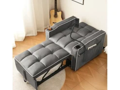 Poltrona*ModernLuxe Poltrona retrátil em veludo - com suporte para copos + suporte para telemóvel - Cinza Cinzento