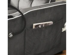 Poltrona*ModernLuxe Poltrona retrátil em veludo - com suporte para copos + suporte para telemóvel - Cinza Cinzento
