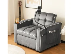 Poltrona*ModernLuxe Poltrona retrátil em veludo - com suporte para copos + suporte para telemóvel - Cinza Cinzento