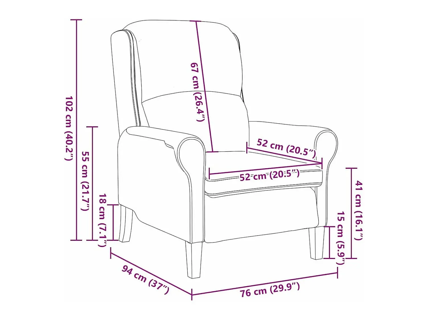 vidaxl poltrona 76 x 94 x 102 cm Veludo^ Poltrona