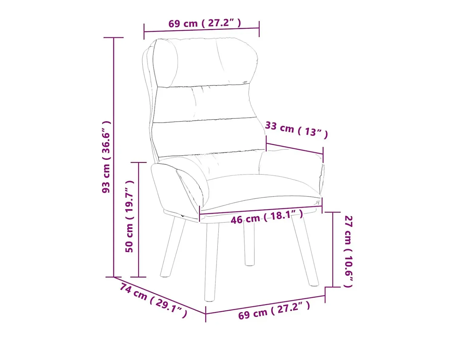 vidaxl poltrona 69 x 74 x 93 cm Veludo^ Poltrona