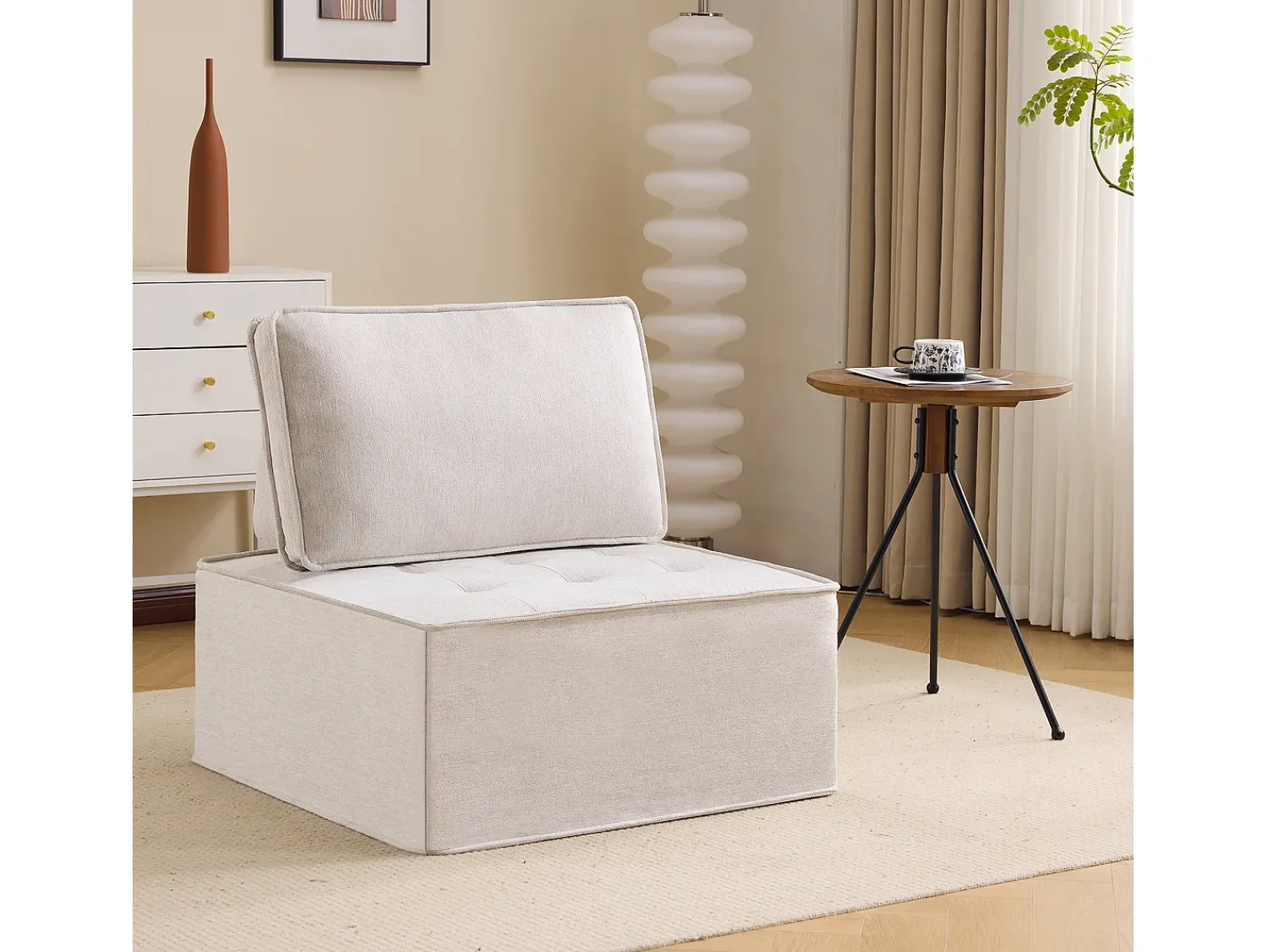 Sofá* Poltrona, sofá individual com capa, pufe para sala de estar, quarto, quarto de hóspedes ou quarto de criança, pequeno conjunto de assentos Bege