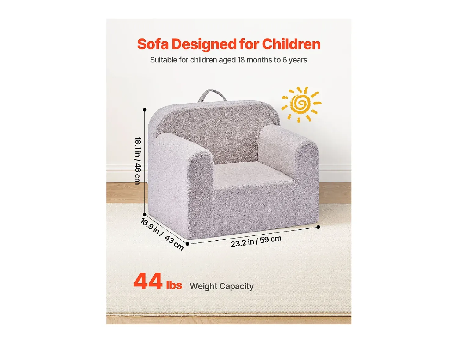 Poltrona SucceBuy para Crianças Confortável, Cadeira Infantil de Espuma com Apoios de Braço e Alça, Sofá para Crianças Removível, em Esponja 28D e Pelúcia^ Poltrona