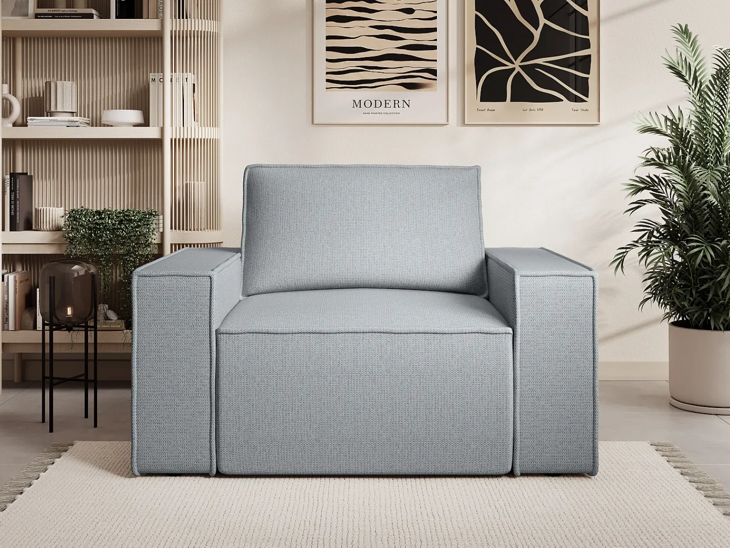 Poltrona*Vente-unique Poltrona tecido texturizado cinza estilo design AMELIA Cinzento