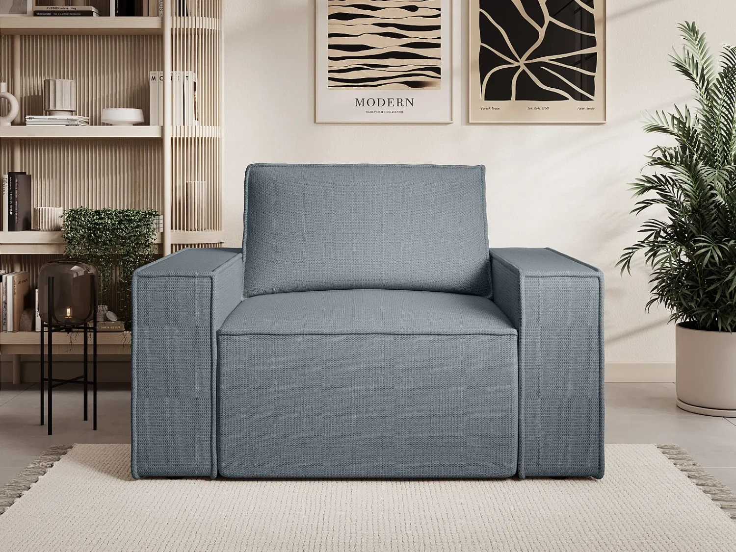 Vente-unique Poltrona tecido texturizado estilo design AMELIA Azul