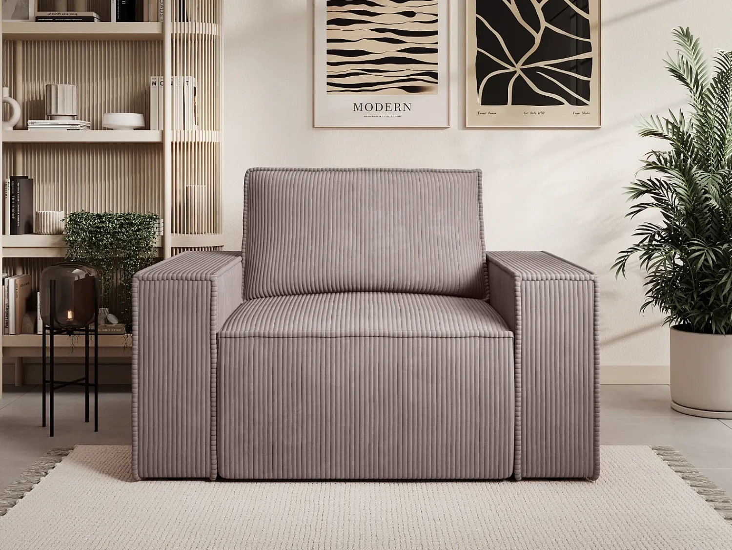 Poltrona|Vente-unique Poltrona veludo canelado estilo design AMELIA Malva