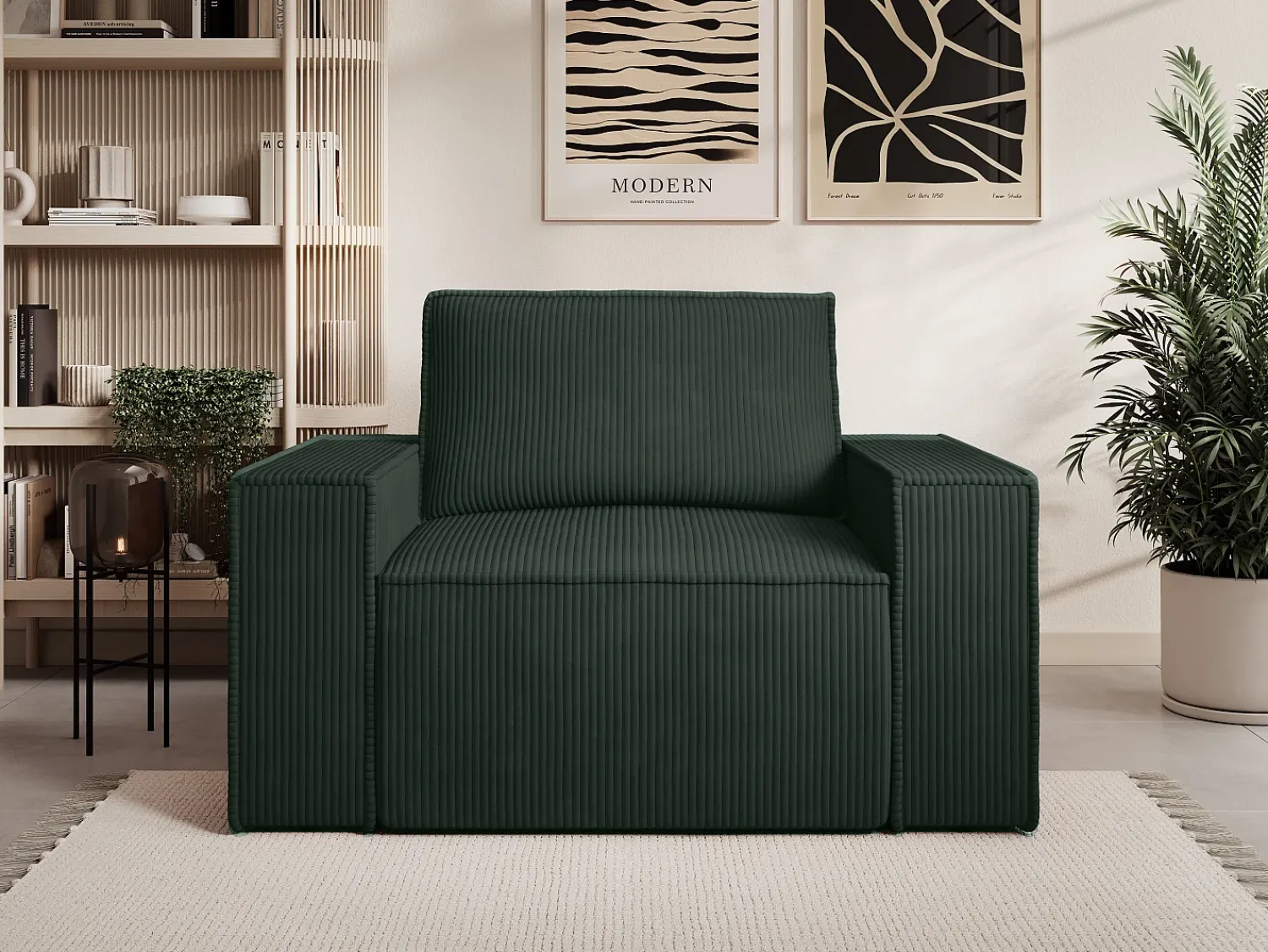 Vente-unique Poltrona veludo canelado verde abeto estilo design AMELIA^ Poltrona