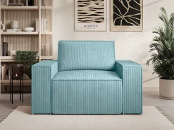 Best Vente-unique Poltrona veludo canelado azul-turquesa estilo design AMELIA Azul turquesa