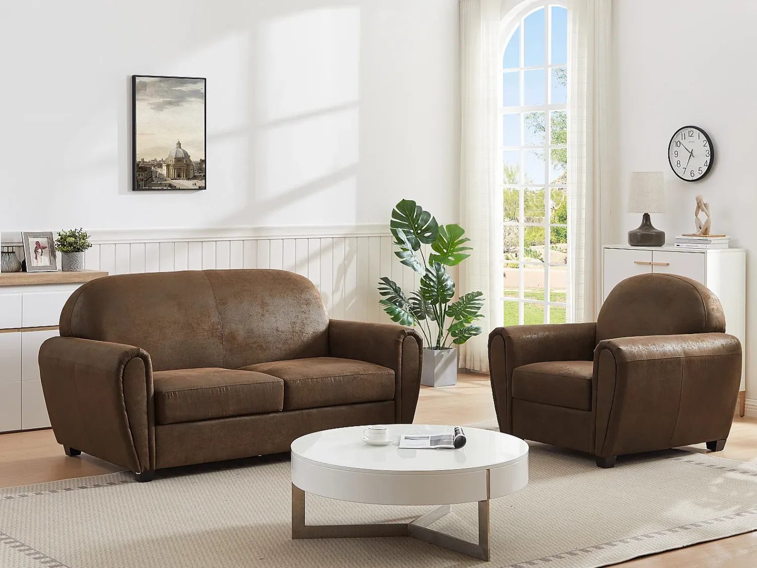 Poltrona|Vente-unique Poltrona VICTORY III em microfibra com aparência de couro envelhecido. Castanho