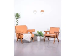 Poltrona*Nest Dream Poltrona vintage com braços em madeira teca e couro italiano - Compass - Conhaque Castanho