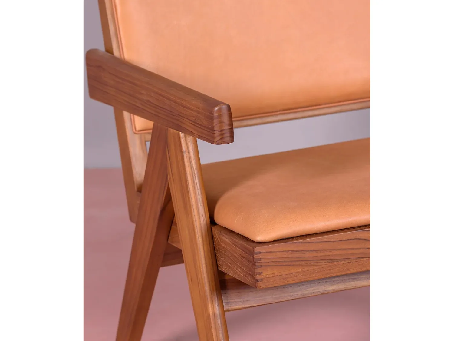 Poltrona*Nest Dream Poltrona vintage com braços em madeira teca e couro italiano - Compass - Conhaque Castanho