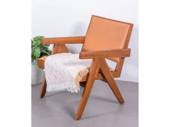 Poltrona*Nest Dream Poltrona vintage com braços em madeira teca e couro italiano - Compass - Conhaque Castanho