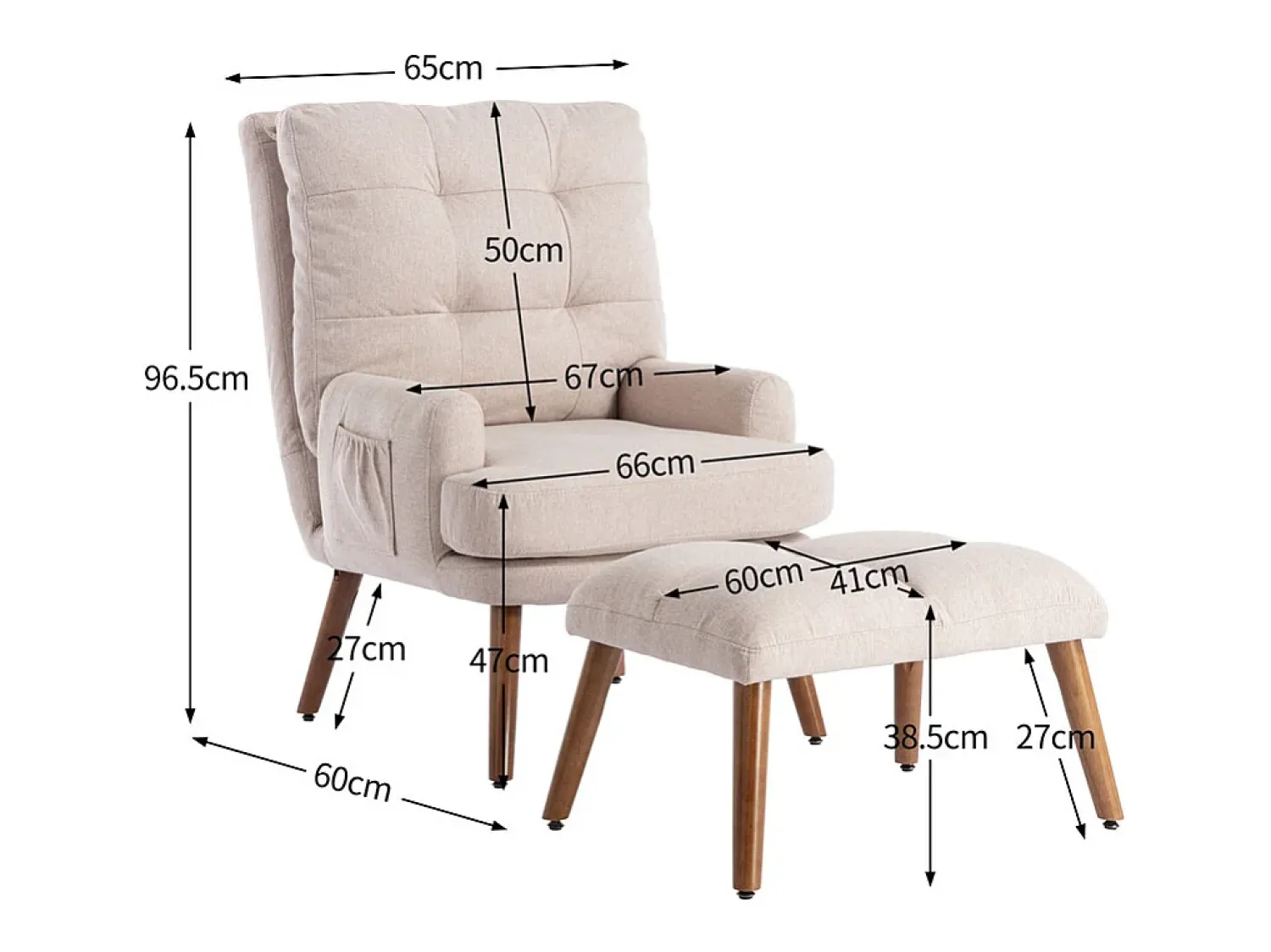 Hot ModernLuxe Poltrona Vonvertible com apoio para os pés e encosto ajustável - Bege