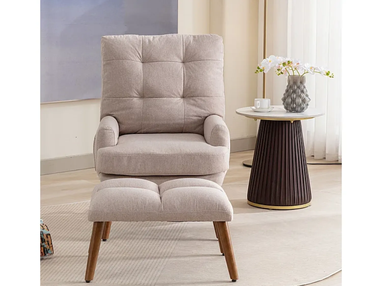Hot ModernLuxe Poltrona Vonvertible com apoio para os pés e encosto ajustável - Bege