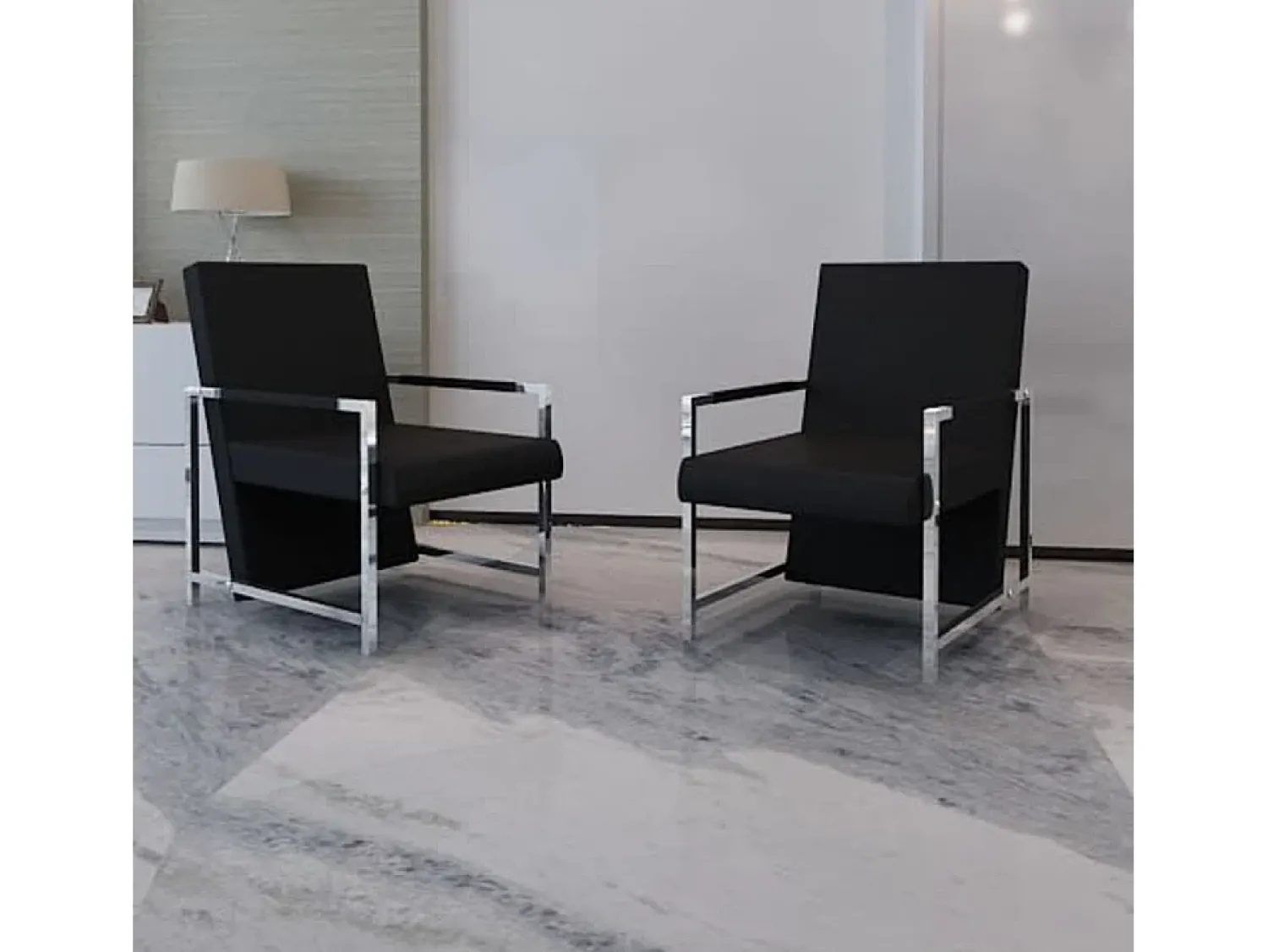 Poltrona| Poltronas com estrutura cromada 2 pcs couro artificial SHL932263 Preto