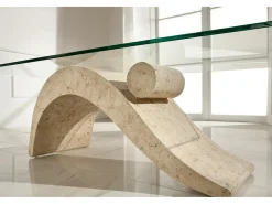 Mesa De Centro| Pomba - Mesa de centro (120 x 70 x 40 - Transparente) em vidro temperado Bege