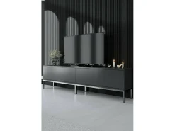 New Dmora Porta móvel TV Dpetrell, Aparador de sala, Armário de TV baixo, Base de parede equipada, 180x30h47 cm, Antracite e Prata Preto