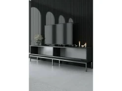 New Dmora Porta móvel TV Dpetrell, Aparador de sala, Armário de TV baixo, Base de parede equipada, 180x30h47 cm, Antracite e Prata Preto