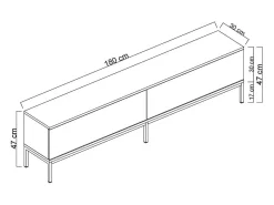 New Dmora Porta móvel TV Dpetrell, Aparador de sala, Armário de TV baixo, Base de parede equipada, 180x30h47 cm, Antracite e Prata Preto