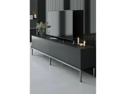 New Dmora Porta móvel TV Dpetrell, Aparador de sala, Armário de TV baixo, Base de parede equipada, 180x30h47 cm, Antracite e Prata Preto