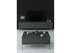 New Dmora Porta móvel TV Dpetrell, Aparador de sala, Armário de TV baixo, Base de parede equipada, 180x30h47 cm, Antracite e Prata Preto